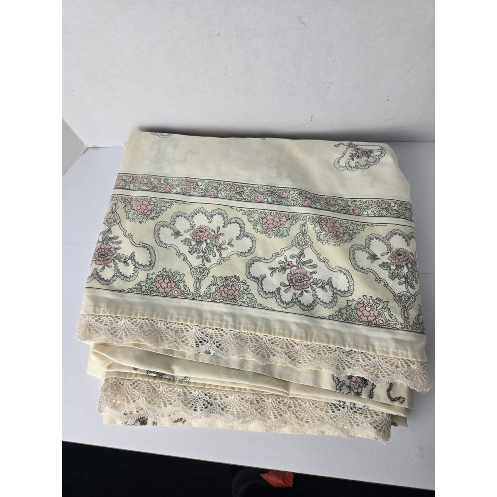 Louis Nichole Pompadour Victorian Fan Lace King Flat Sheet Cottage Shabby - Flaw